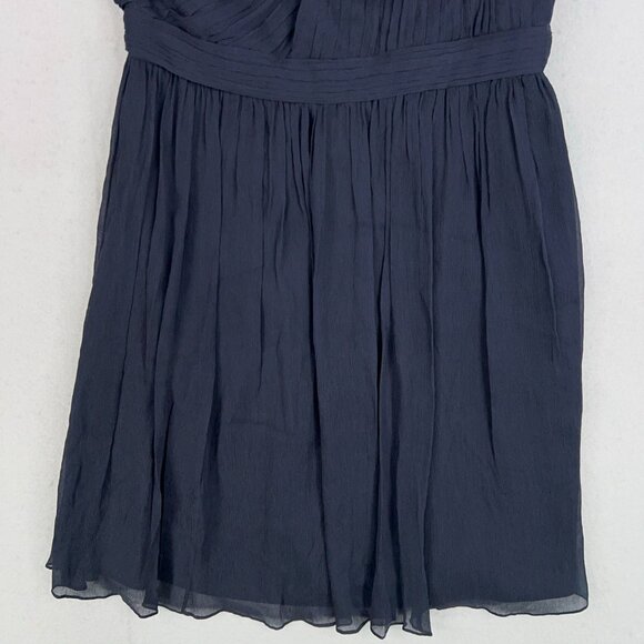 J Crew Dress Womens 10 Navy Blue Silk Chiffon Cara One Shoulder Draped Event - Picture 3 of 14
